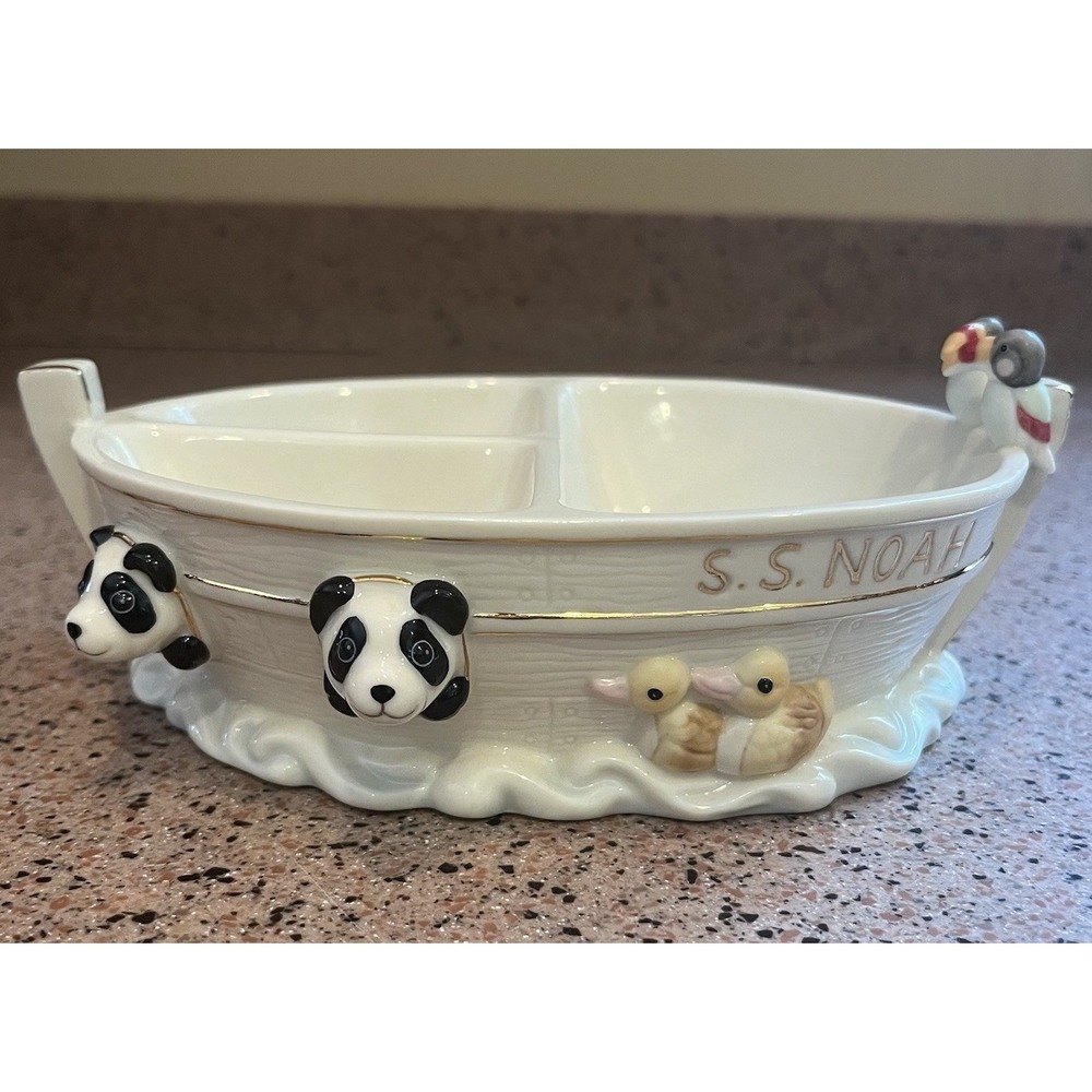 Lenox Noah's Ark S.S. Noah Divided Baby Feeding Bowl Ceramic Vintage Keepsake